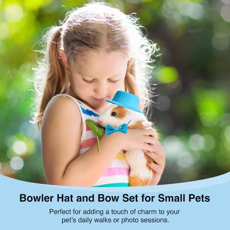hokable 2pcs Guinea Pig Clothes Small Animal Bow Tie Pet Hat Costume Set Role Play Cute Pet Hat Bow Tie for Hamster Guinea Pig Rabbit Chinchilla Hedgehog（Blue hat + Blue Bow tie） - Image 5